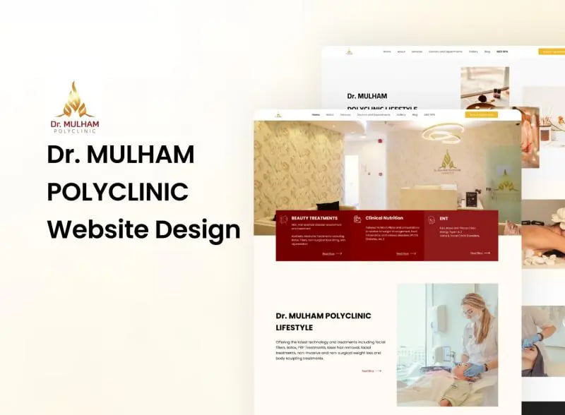 Dr. MULHAM POLYCLINIC - A website for a medical clinic offering the latest technologies and treatments including facial fillers, Botox, PRP treatments, laser hair removal, facials, body fillers, hair loss treatment, and more.