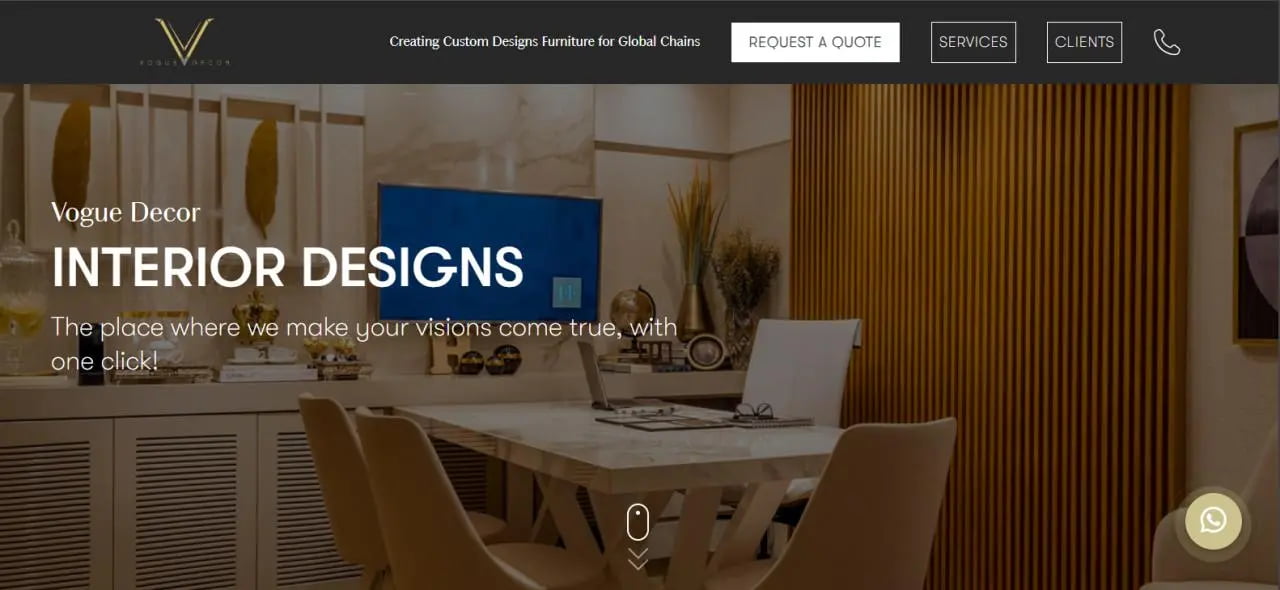 Vogue Decor - Elegant interior design showcase with contact functionality.